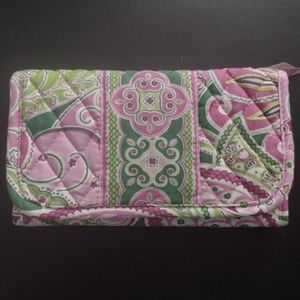 Vera Bradley trifold wallet w/removable shoulder strap, pink&green